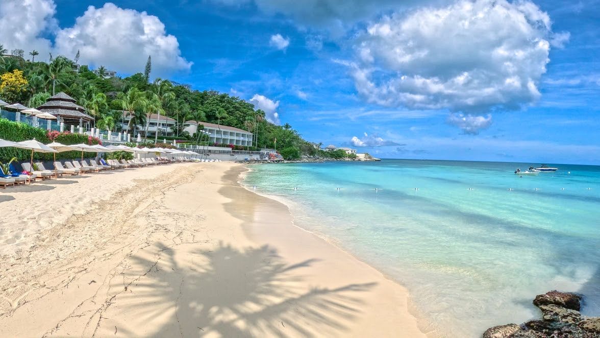 Sandy Antigua beach with crystal clear waters 