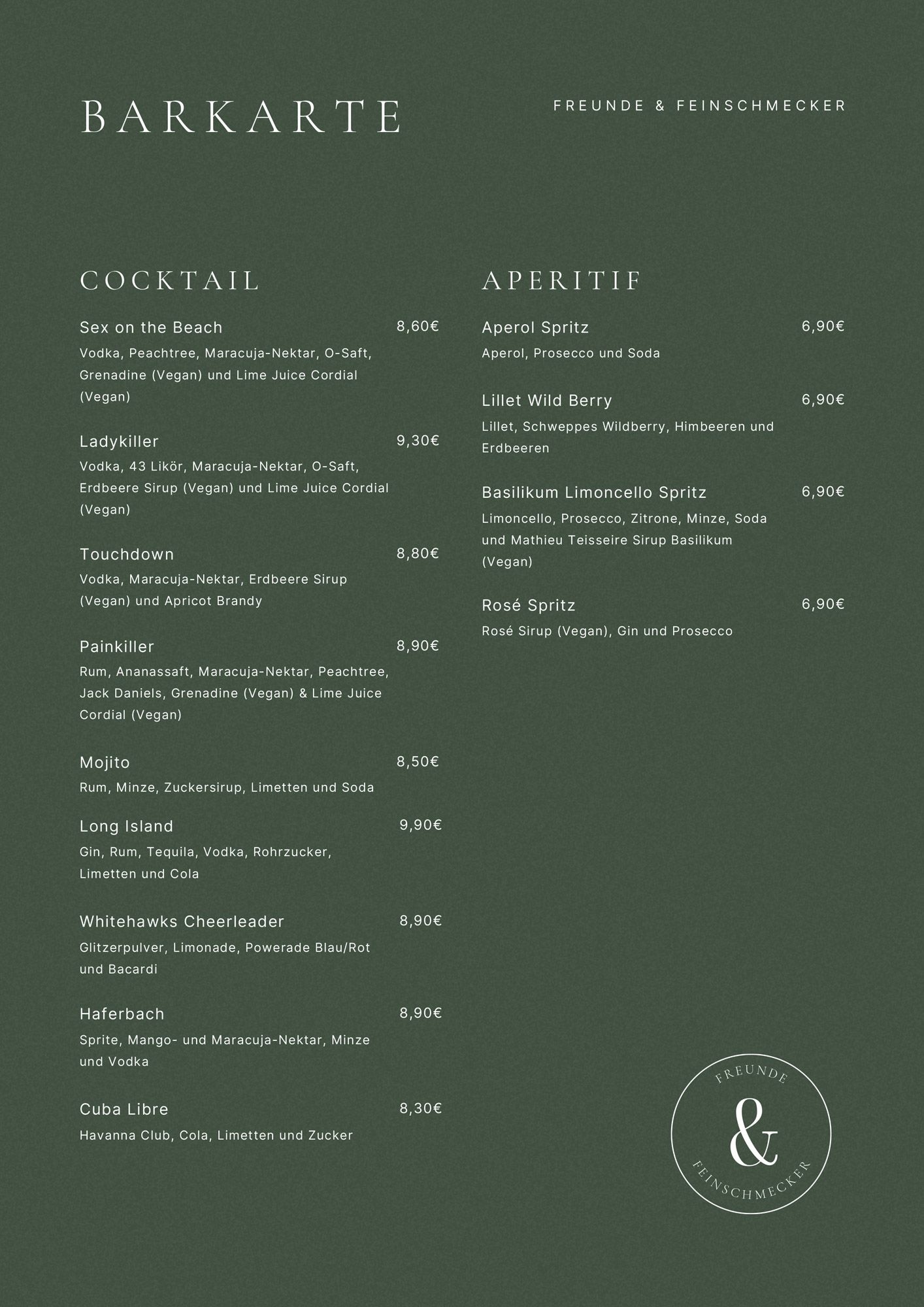 Eine Speisekarte für ein Restaurant mit grünem Hintergrund