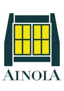 AINOA logo with teal window frame and yellow panes above the word AINOA