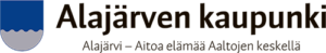 Alajärven kaupungin logo: sininen-valkoinen kilpi ja teksti “Alajärven kaupunki”