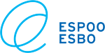 Espoo Esbo logo with a blue abstract circular mark and blue text on white background