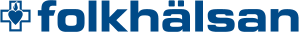 Folkhälsan logo with blue cross icon and blue wordmark on white background