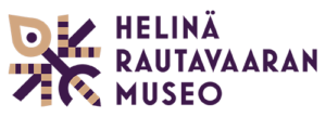 Helinä Rautavaaran Museo logo in purple and beige with stylized geometric symbol and text