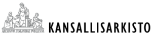 Kansallisarkisto logo with a gray emblem and black text on a white background