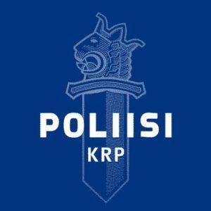 Blue POLIISI KRP emblem with a stylized lion crest above the text.