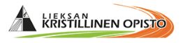 Logo for Lieksan Kristillinen Opisto with black text and orange swoosh on a white background