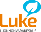 Luke Luonnonvarakeskus logo in orange and blue text with a leaf shape