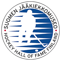 Suomen Jääkiekkomuseo / Hockey Hall of Fame Finland logo in blue and black on white background