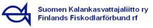 Blue Finnish Fisheries Federation logo with stylized fish icon and bilingual text