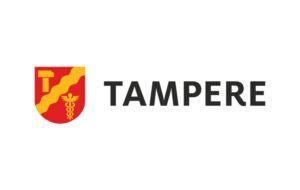 Tampere city logo with red and yellow shield emblem and black “TAMPERE” text