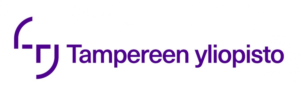 Tampereen yliopisto logo in purple with stylized T icon and text on white background