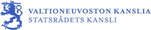 Blue Finnish government logo with lion crest and text “Valtioneuvoston kanslia / Statsrådets kansli”