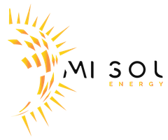 Logotipo para MI SOL ENERGY: gr&aacute;fico de sol estilizado con el nombre de la empresa.