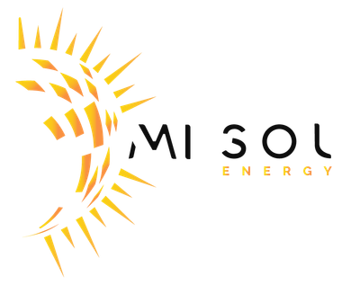 Logotipo para MI SOL ENERGY: gr&aacute;fico de sol estilizado con el nombre de la empresa.