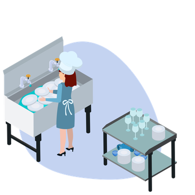 Illustration d'un employé dans une laverie