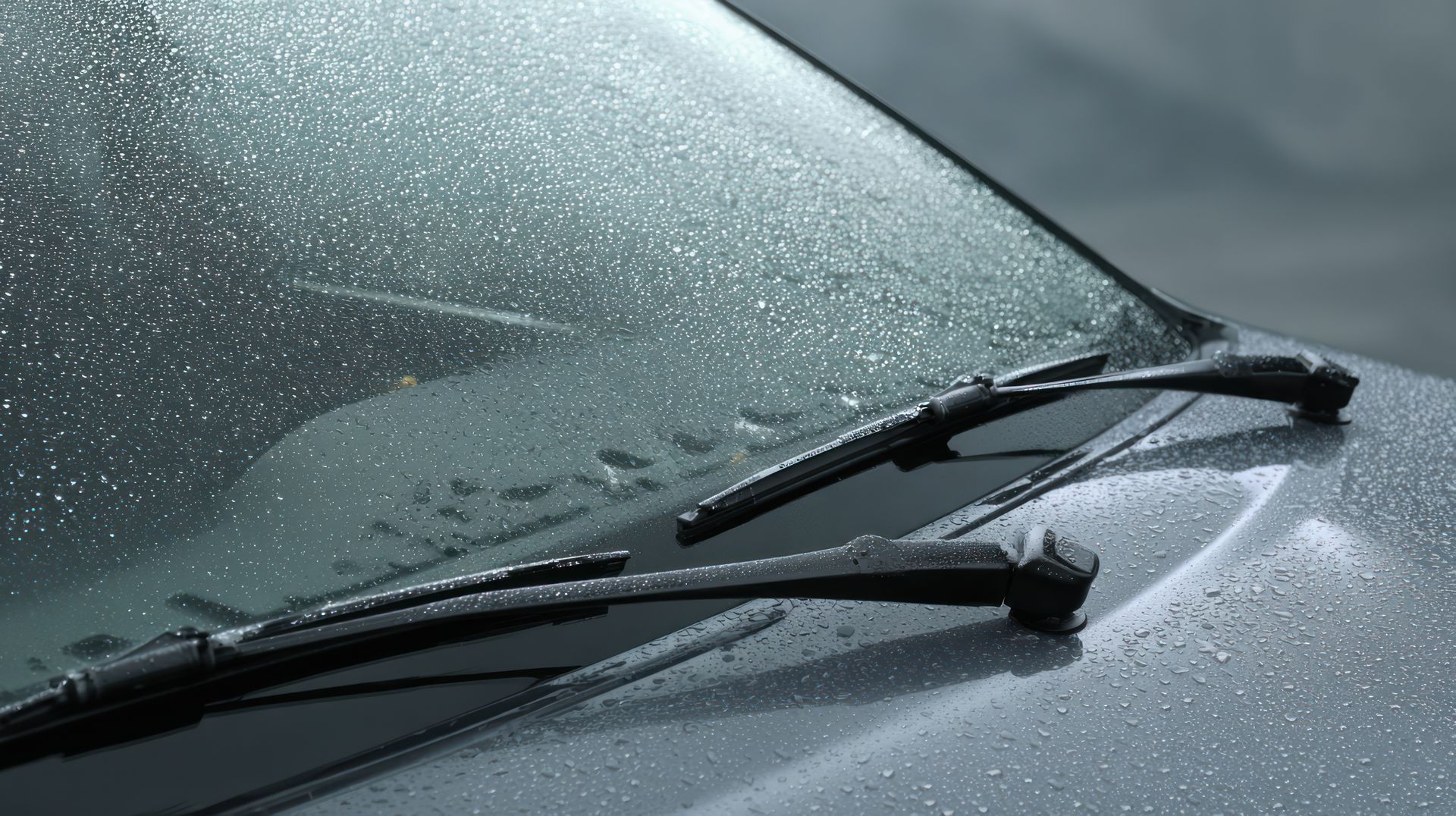 Essuie-glaces sur une vitre de voiture mouillée par la pluie.