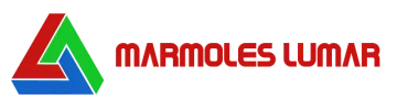 Un logotipo para mármoles lumar con un triángulo rojo, verde y azul.