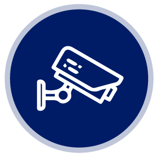 Un icono de una cámara de seguridad en un círculo azul.