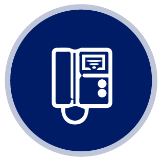 Un icono de un teléfono en un círculo azul.