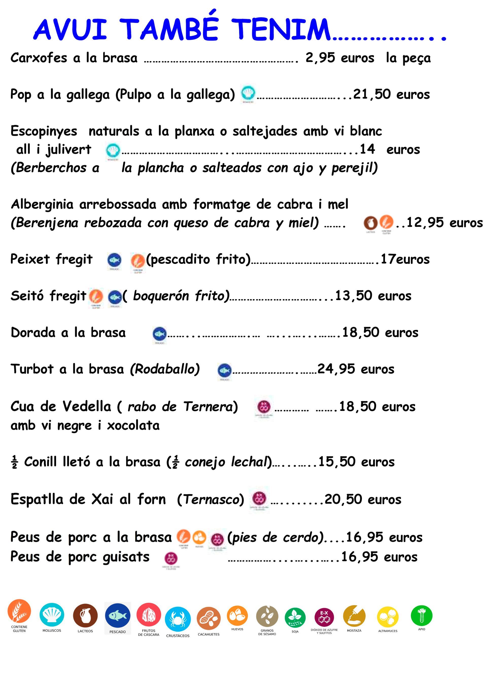 Un menú para un restaurante en un idioma extranjero.