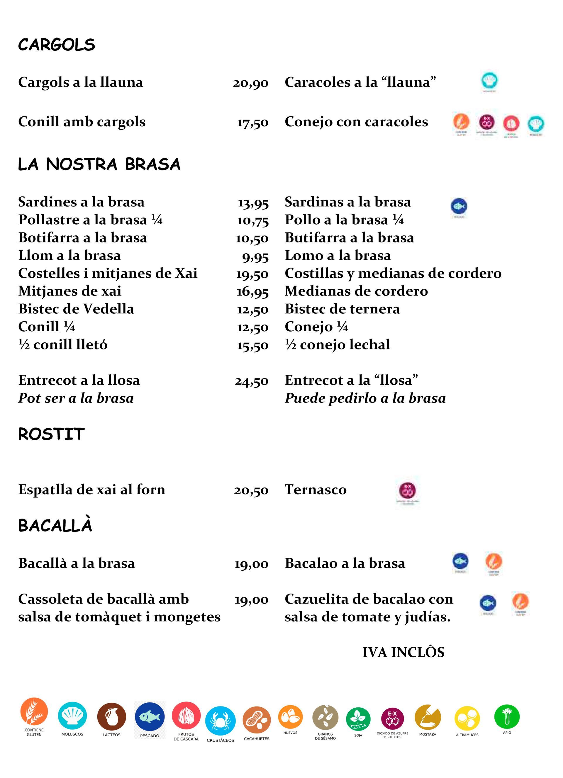 Un menú para un restaurante con mucho texto.