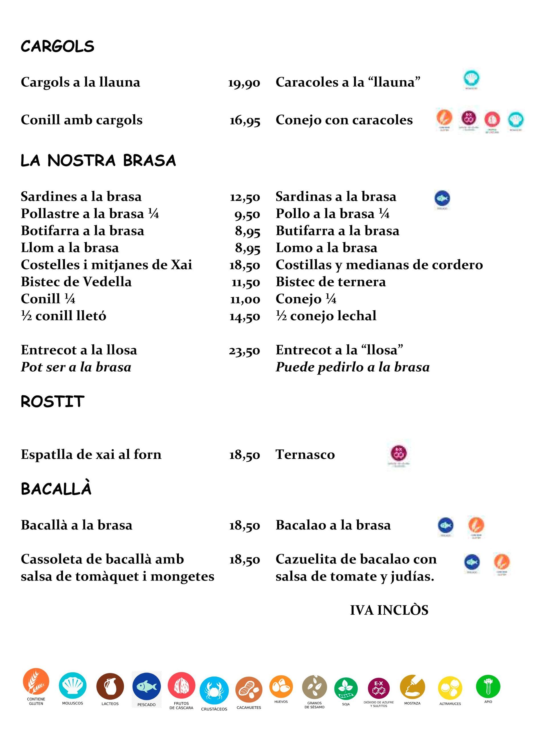Un menú para un restaurante con mucho texto.
