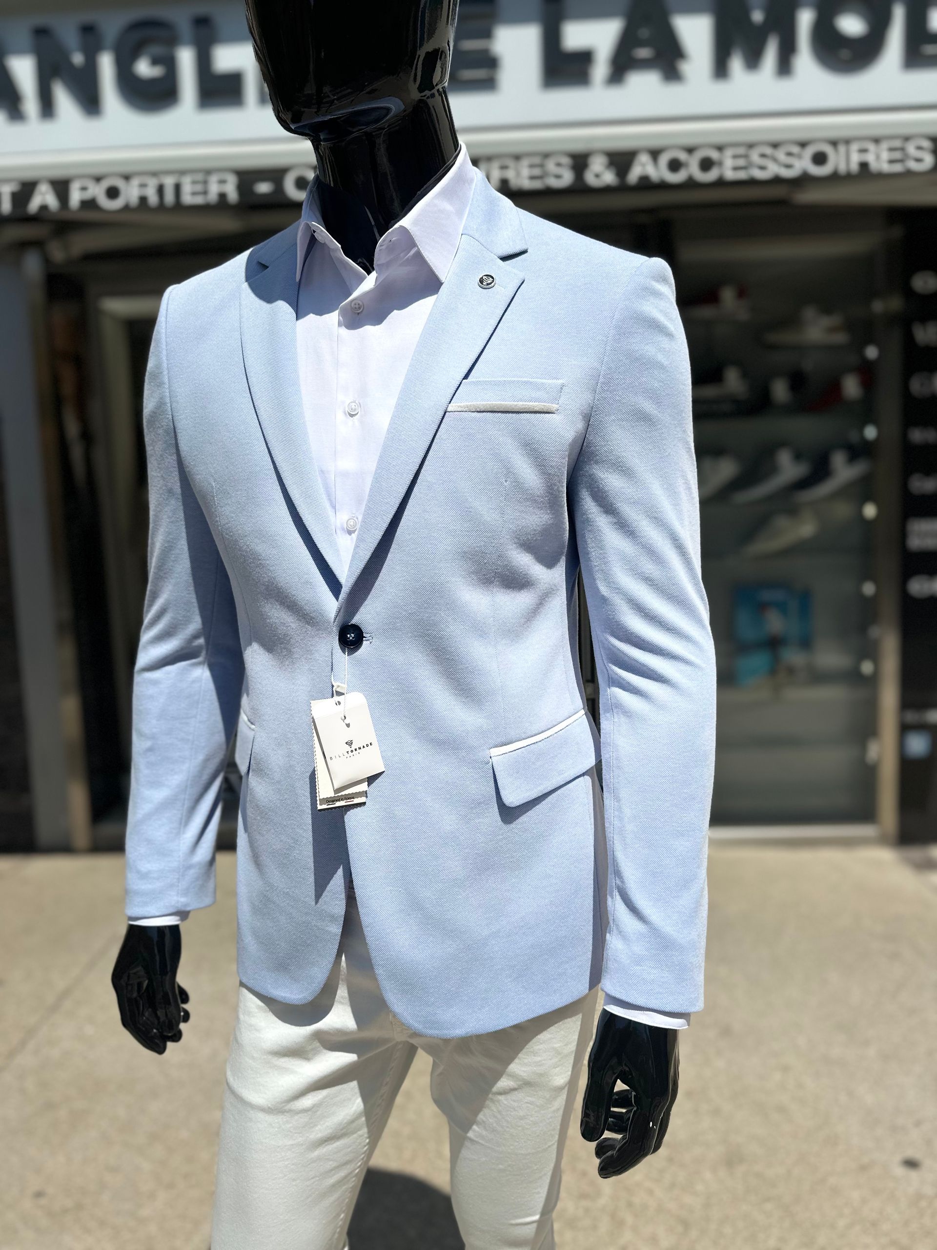 Veste bleu ciel à coudières