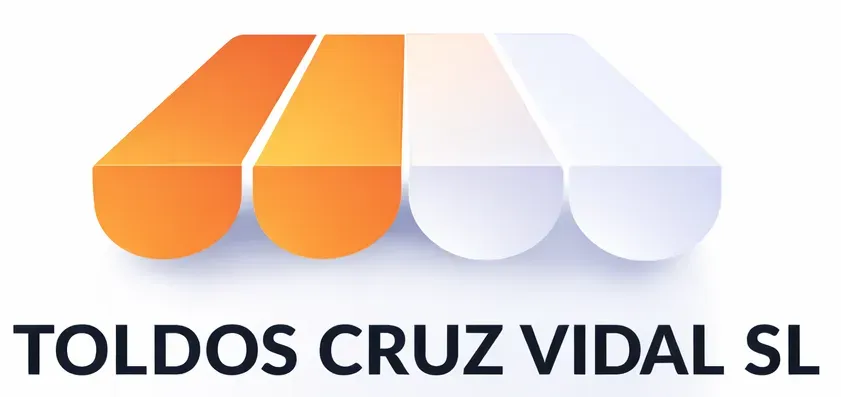 Logotipo de Toldos Cruz Vidal SL, con dise&ntilde;o de toldo en color naranja y blanco sobre el nombre de la empresa.