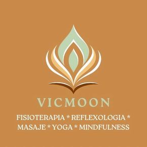 Un logotipo para una empresa llamada Vicmoon con una flor.