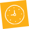 Icône d'horloge sur un carré jaune.