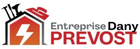 Logo de l'Entreprise Dany Prevost, une entreprise de services électriques. Il représente une maison avec un éclair.