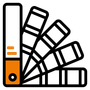 Ein Symbol einer Farbpalette auf weißem Hintergrund.
