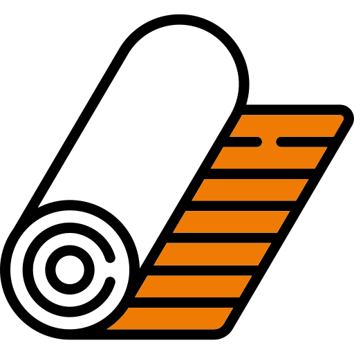 Ein Symbol einer Teppichrolle auf weißem Hintergrund.