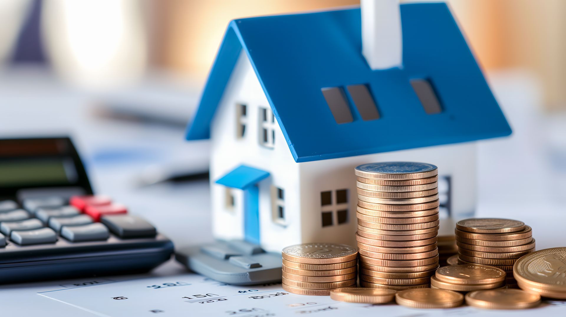 Maison avec de l'argent et une calculatrice