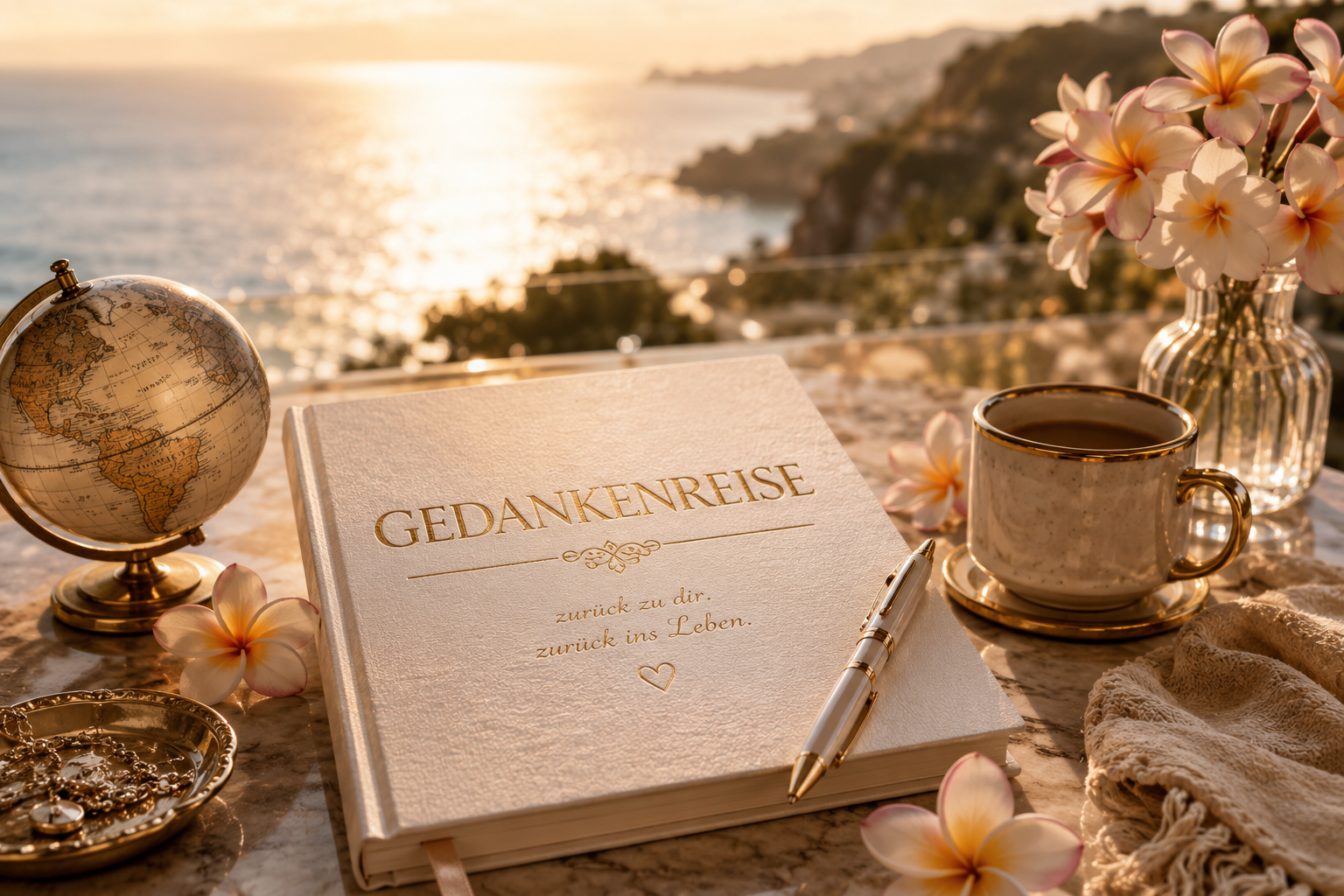 Buch, Meer und der Titel Gedankenreise