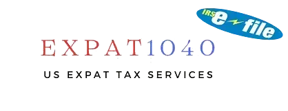 Un logotipo para expat1040, servicios de impuestos para expatriados estadounidenses.