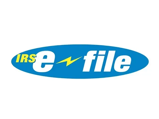 Un logotipo azul y amarillo para el archivo electrónico del IRS