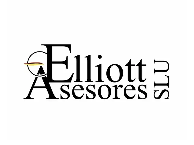 Un logotipo en blanco y negro para Elliott Asesores.
