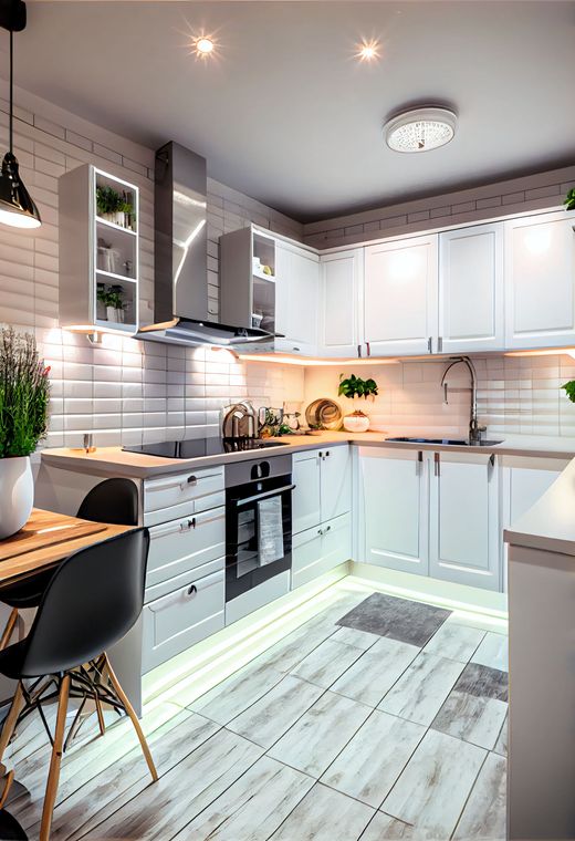 Cuisine après une rénovation des meubles et des revêtements