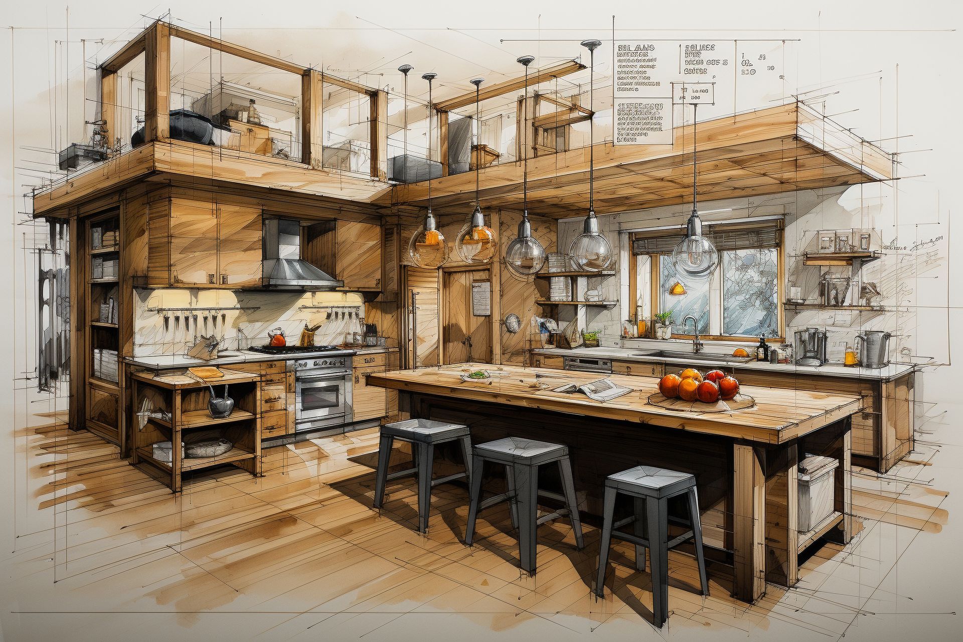 Croquis d'une cuisine avant sa rénovation