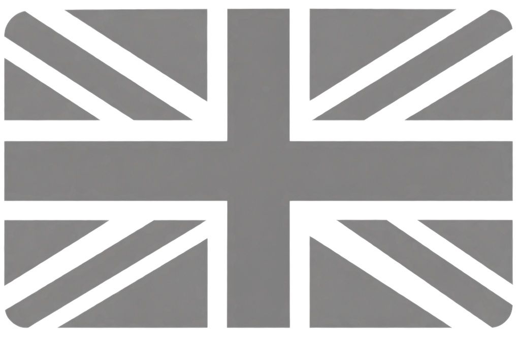 Stilisierte, graue Union-Jack-Flagge auf weißem Hintergrund