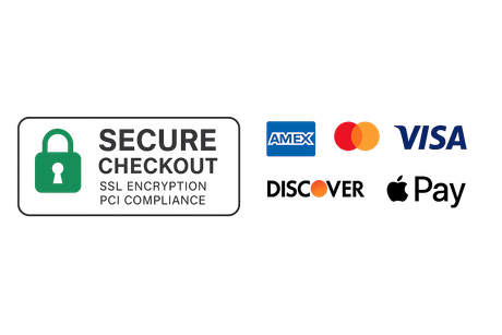 A secure checkout logo with logos for american express , visa , mastercard , discover and apple pay.