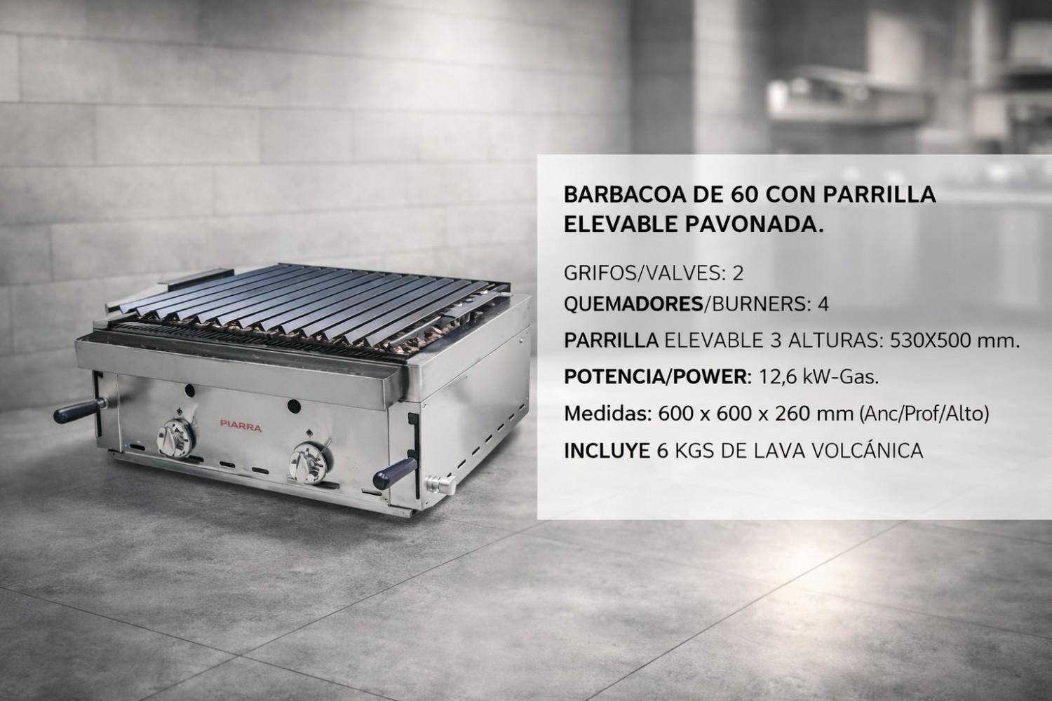 Acero inoxidable barbacoa con parrilla elevable, cuatro ruedas, sobre fondo gris.