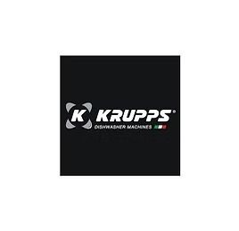 Logotipo de la máquina lavavajillas Krupps sobre un fondo cuadrado negro.