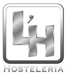 Logotipo de Hosteleria en plata metalizada con una H y una L estilizadas dentro de un cuadrado redondeado.