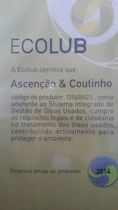 Um certificado que diz ecolub nele