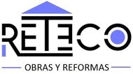 Logotipo de RETECO, empresa constructora. Presenta el icono de una casa azul sobre letras negras.