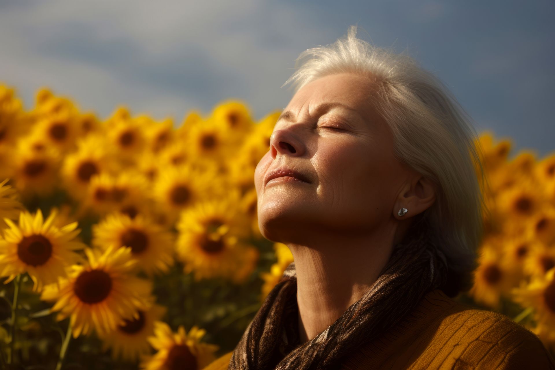 Femme dans un champ de tournesol