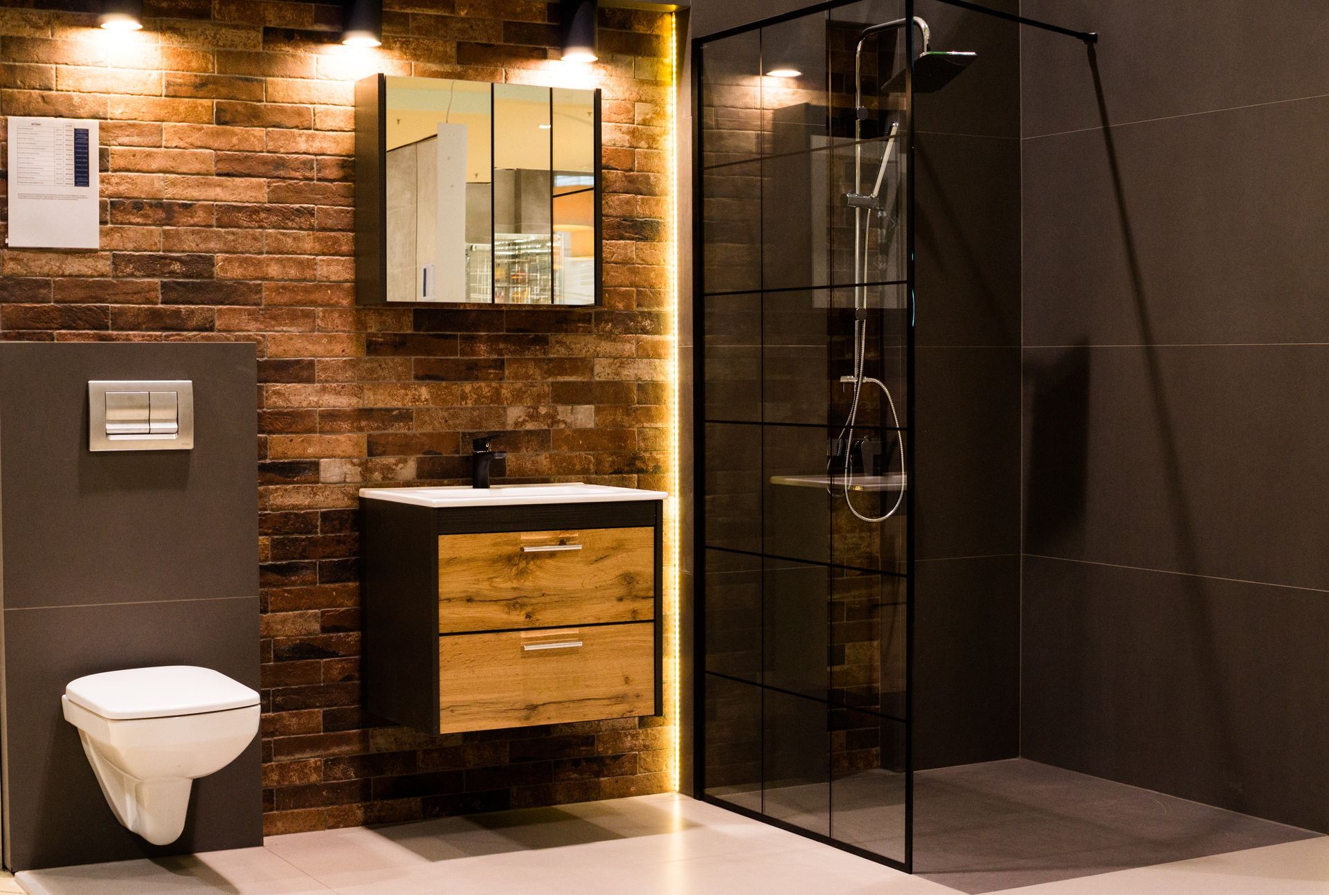 Salle de bains marron et noir
