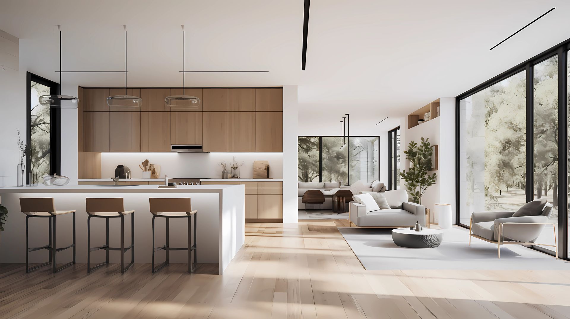 Salon avec parquet clair